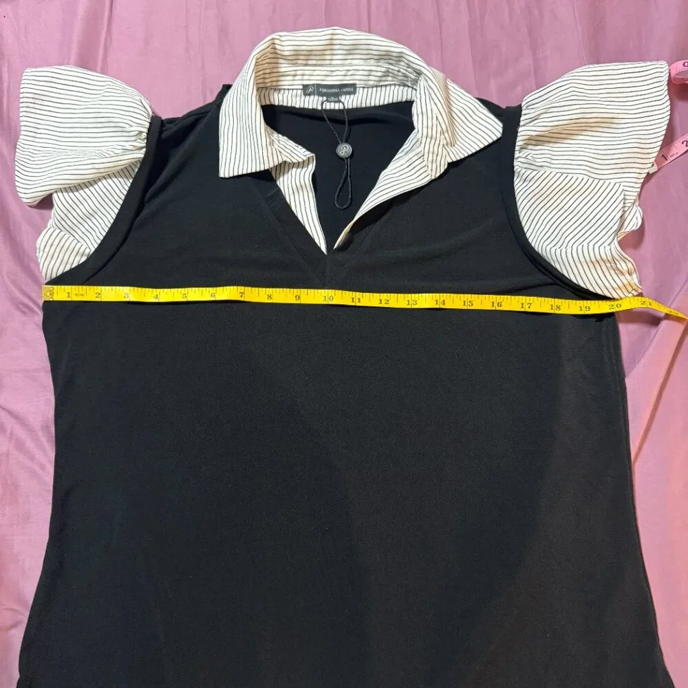 Adrianna Papell Womens Solid Knit Twofer with Printed Woven Combo Pull on size M - Picture 5 of 10